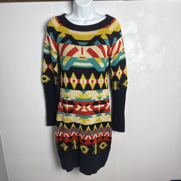 Jessica Simpson Womens Sweater Dress Aztec Tribal Boho Dopamine Maximalist - Picture 1 of 9